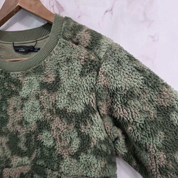 Prana Sweatshirt Women Medium Green Camo Sherpa Teddy Polar Escape Kangaroo Crew - Picture 10 of 11